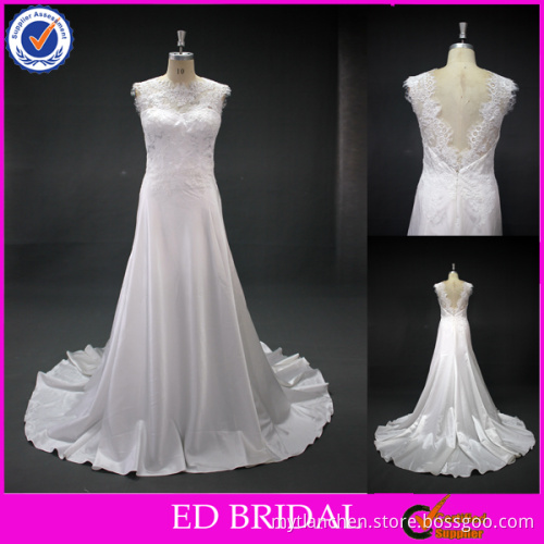LN69 Soft Satin With Lace Applique V Back Real Sample Bridal Dress Maxi Dress